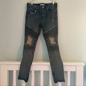 pacsun skinny ripped moto ankle zipper blue jeans